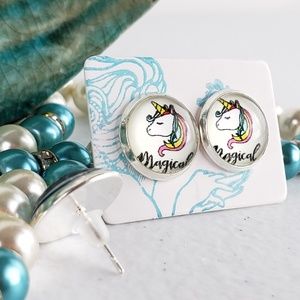 6/$20 Magical Unicorn Flatback Stud Earrings